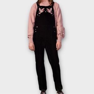 Stella McCartney Black Miranda Velvet Bird Star Applique Overalls